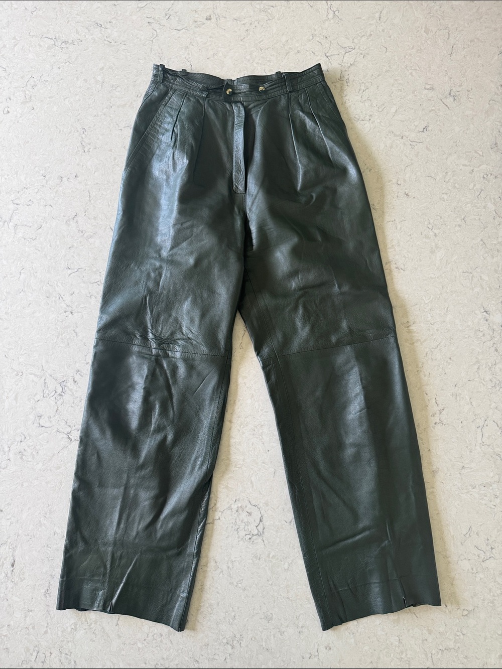 Vintage 1980s YSL Yves Saint Laurent Rive Gauche Hunter Green Leather Pants